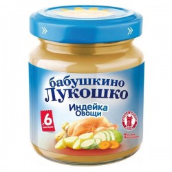 Пюре, Бабушкино лукошко 100 г индейка овощи с 6 мес (рагу овощное с индейкой) стекл. банка